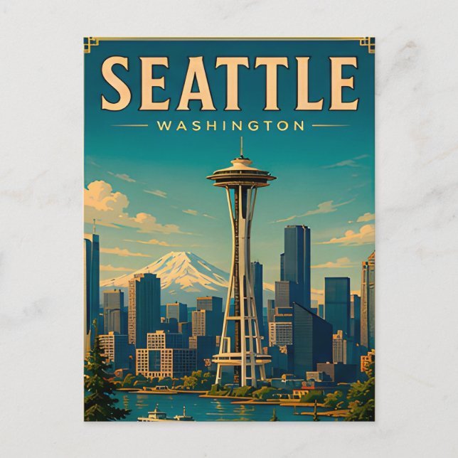 ☕ Seattle Washington Retro Vacation Memory Postcard (Front)