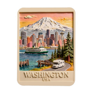 Seattle Washington Road Trip Textured City Skyline Magnet