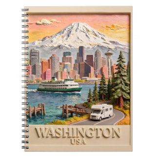 Seattle Washington Road Trip Textured City Skyline Notebook