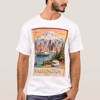Seattle Washington Road Trip Textured City Skyline T-Shirt