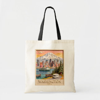 Seattle Washington Road Trip Textured City Skyline Tote Bag
