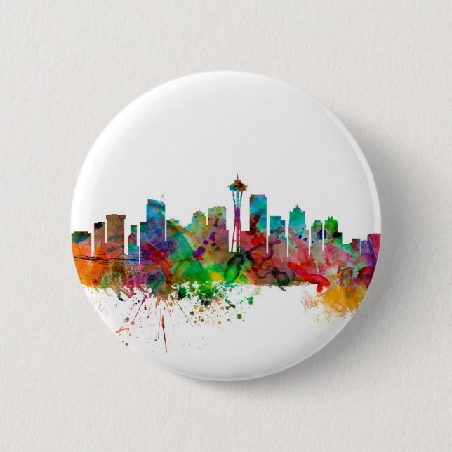 Seattle Washington Skyline 6 Cm Round Badge (Front)