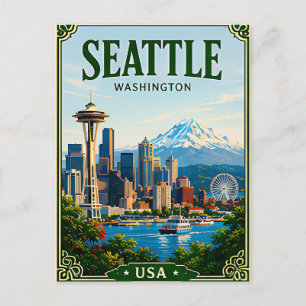🌲 Seattle Washington Skyline And Space Needle Postcard
