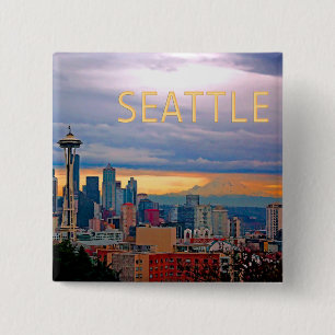 Seattle Washington Skyline at Sunset TEXT SEATTLE 15 Cm Square Badge