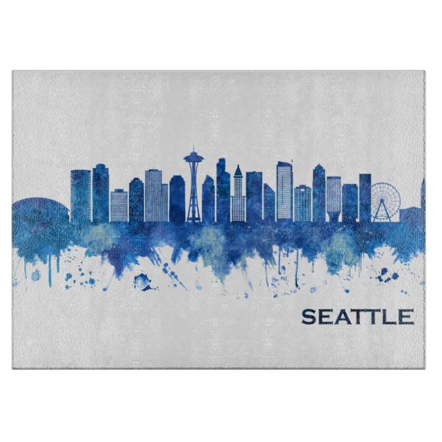 Seattle Washington Skyline Blue Cutting Board (Front)