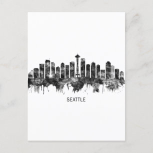 Seattle Washington Skyline BW Invitation Postcard