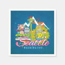 SEATTLE WASHINGTON SKYLINE CITYSCAPE DECOUPAGE