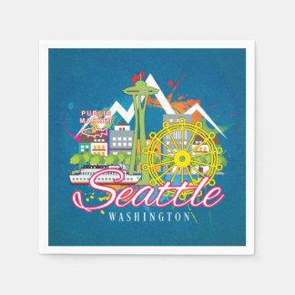 SEATTLE WASHINGTON SKYLINE CITYSCAPE DECOUPAGE NAPKIN
