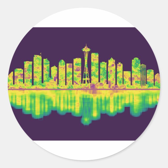 Seattle Washington Skyline Classic Round Sticker (Front)