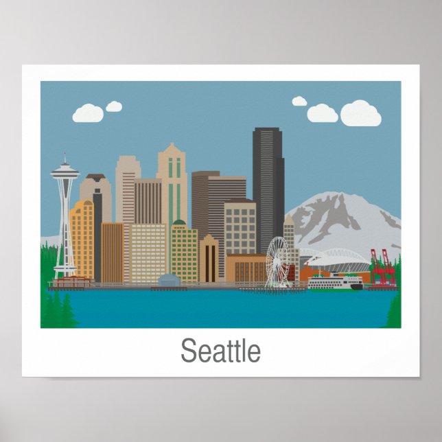 Seattle, Washington Skyline Print - Poster/Canvas (Front)