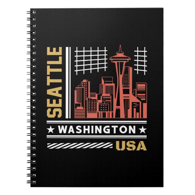 Seattle Washington Skyline Retro Urban Design Notebook (Front)