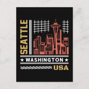 Seattle Washington Skyline Retro Urban Design Postcard