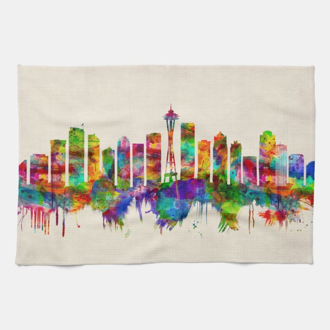 Seattle Washington Skyline Tea Towel (Horizontal)