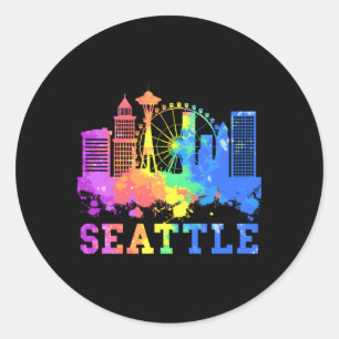 Seattle Washington Skyline Watercolor Seattle Classic Round Sticker
