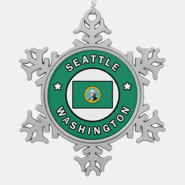 Seattle Washington Snowflake Pewter Christmas Ornament (Front)