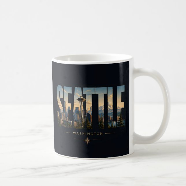 Seattle Washington Space Needle Mountain Skyline Coffee Mug (Right)
