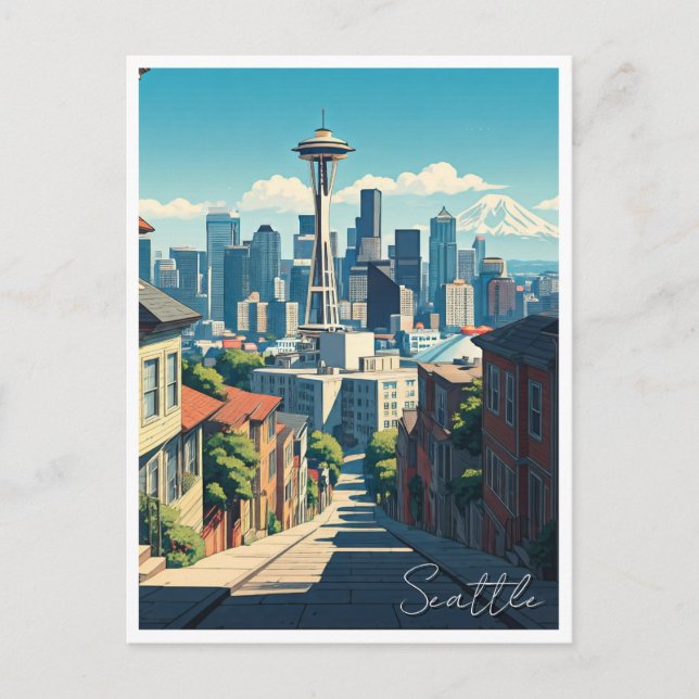 Seattle Washington Space Needle Mt Rainier Postcard (Front)