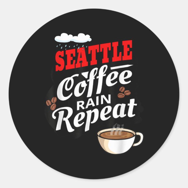 Seattle Washington State Coffee Drinker Rain  Classic Round Sticker (Front)