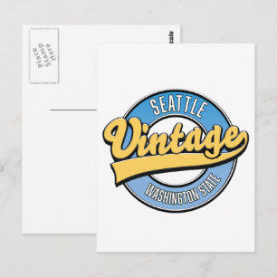 Seattle Washington State retro logo. Postcard