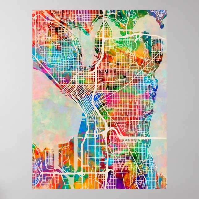 Seattle Washington Street City Map Poster (Front)