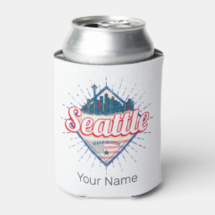 Seattle Washington United States City Skyline USA Can Cooler