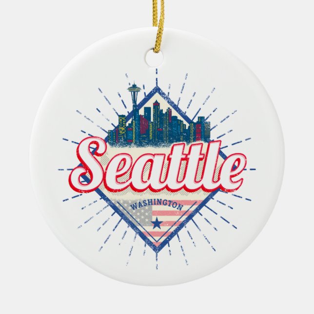 Seattle Washington United States City Skyline USA Ceramic Ornament (Front)