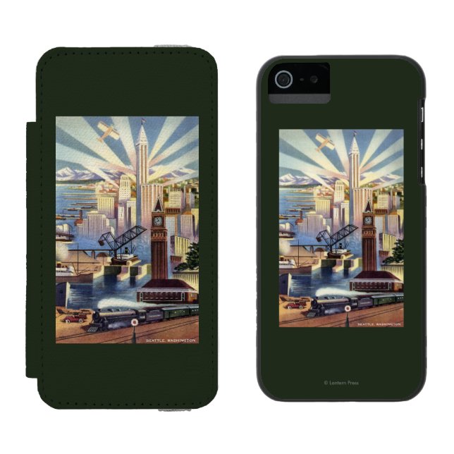 Seattle, Washington - View of Downtown Incipio iPhone Wallet Case (Side by Side)