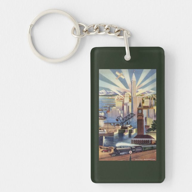 Seattle, Washington - View of Downtown Key Ring (Front)