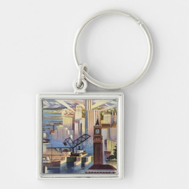 Seattle, Washington - View of Downtown Key Ring (Front)