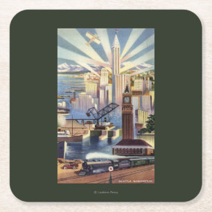 Seattle, Washington - View of Downtown Square Paper Coaster