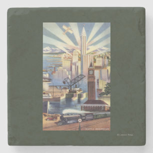 Seattle, Washington - View of Downtown Stone Coaster