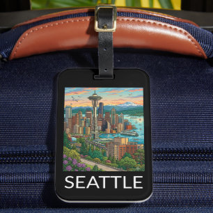 Seattle, Washington Vintage Travel City View Luggage Tag