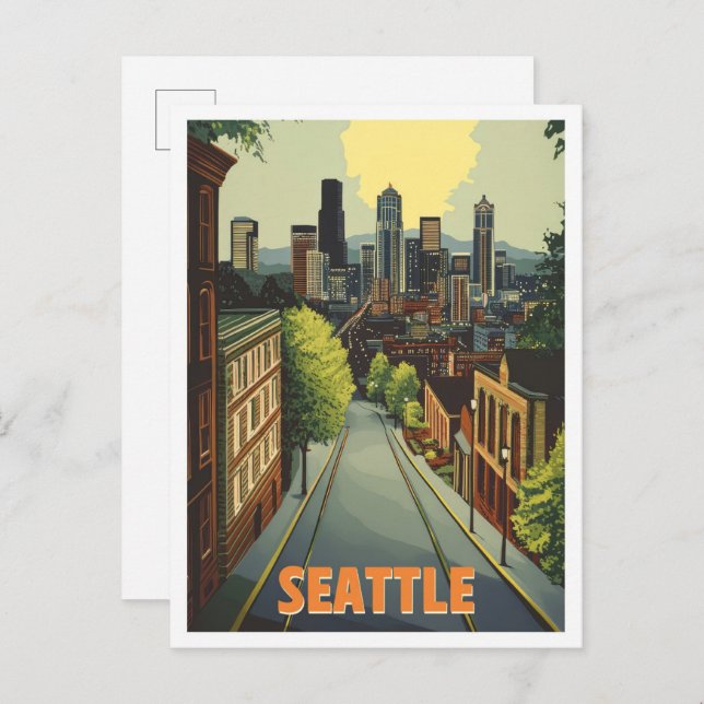Seattle Washington Vintage Travel Illustration Postcard (Front/Back)