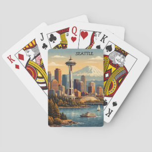 Seattle, Washington Vintage Travel Skyline Playing Cards