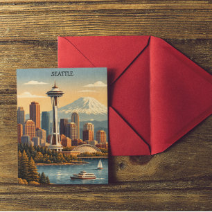 Seattle, Washington Vintage Travel Skyline Postcard