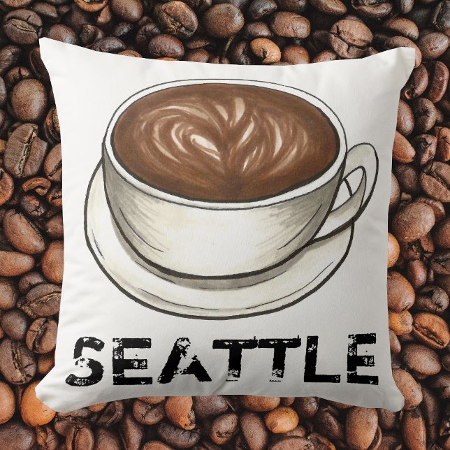 Seattle Washington WA Coffee Cup Latte Cappuccino Cushion (Creator Uploaded)