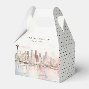 Seattle, Washington Watercolor Landscape Wedding Favour Box