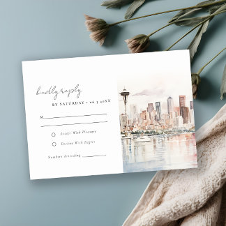 Seattle Washington Watercolor Landscape Wedding RSVP Card