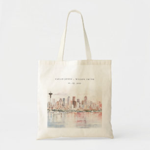 Seattle, Washington Watercolor Landscape Wedding Tote Bag