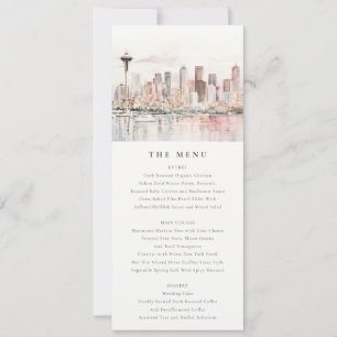 Seattle Washington Watercolor Scape Wedding Menu Invitation