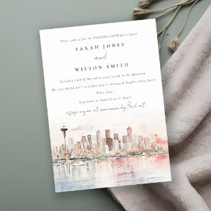 Seattle Washington Watercolor Scape Wedding Shower Invitation