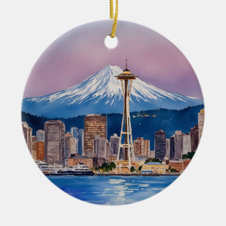 Seattle Washington Watercolor Souvenir Ceramic Ornament