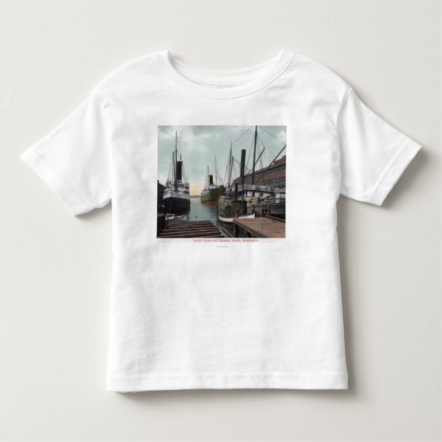 Seattle, WashingtonView of the Dock and Ships Toddler T-Shirt (Front)