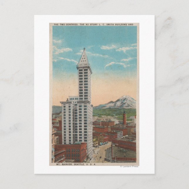 Seattle, WASmith Tower View & Mt. Rainier Postcard (Front)