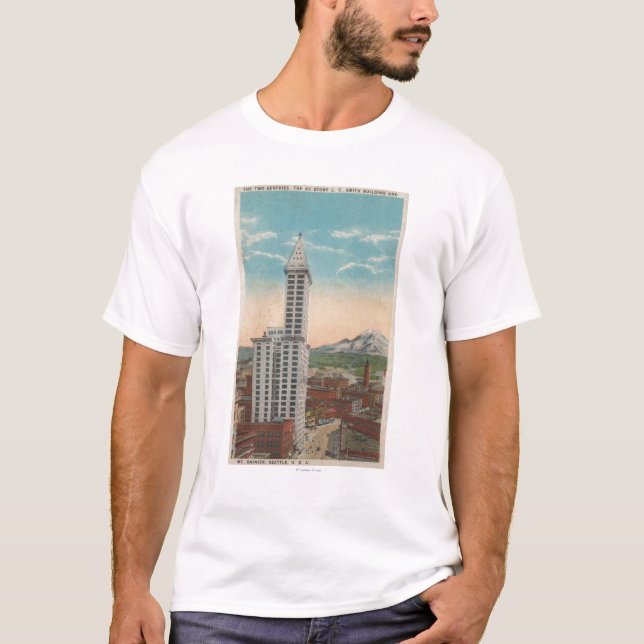 Seattle, WASmith Tower View & Mt. Rainier T-Shirt (Front)