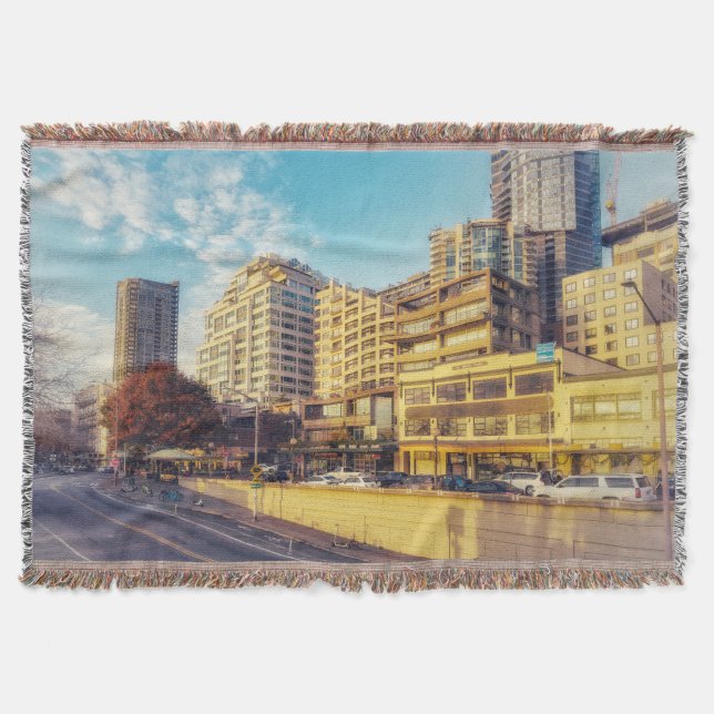 Seattle Waterfront Cityscape Throw Blanket (Front)