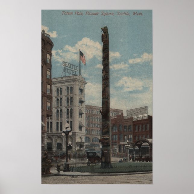 Seattle, WATotem Pole at Pioneer Square Poster (Front)