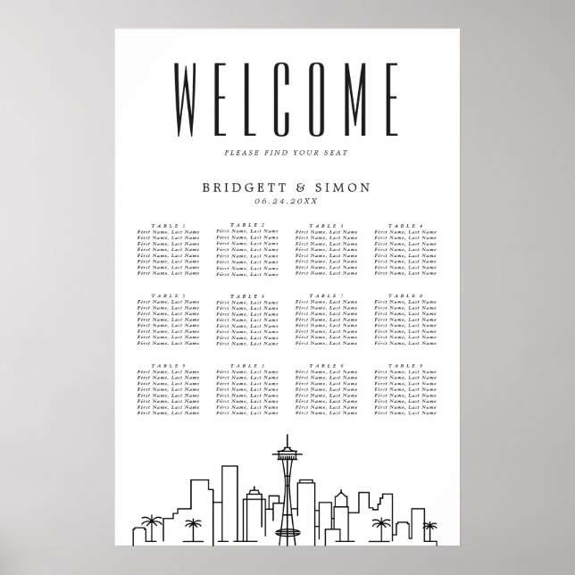 Seattle Wedding | 12 Table Seating Chart  (Front)