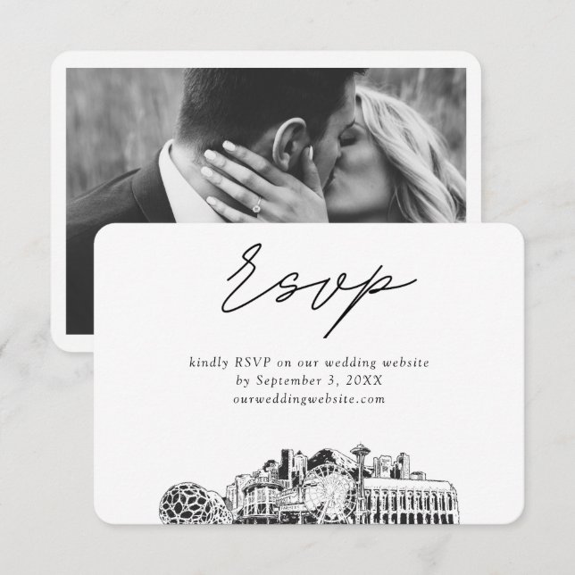 Seattle Wedding Minimalist Sketch RSVP Enclosure Card (Front/Back)