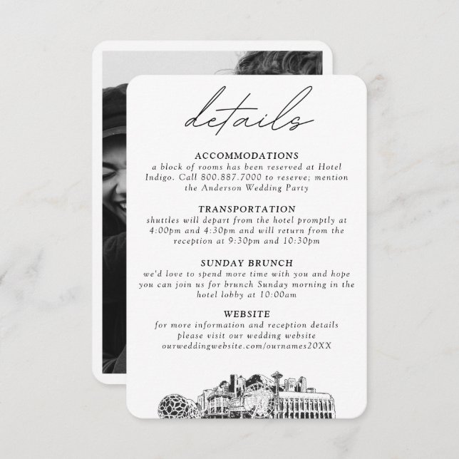 Seattle Wedding Small Vertical Details Enclosure Card (Front/Back)